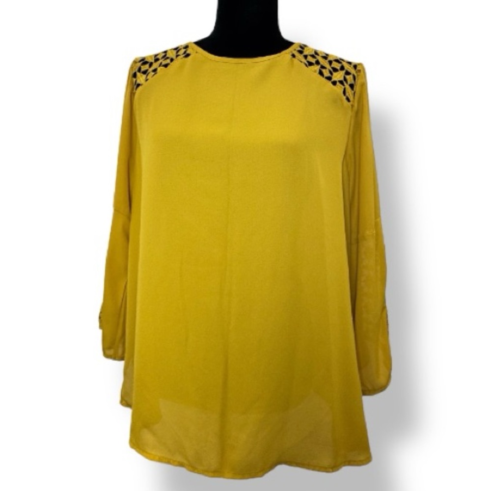 Zac & Rachel Petite Mustard Yellow Blouse PXL Office Professional Workwear Boss
